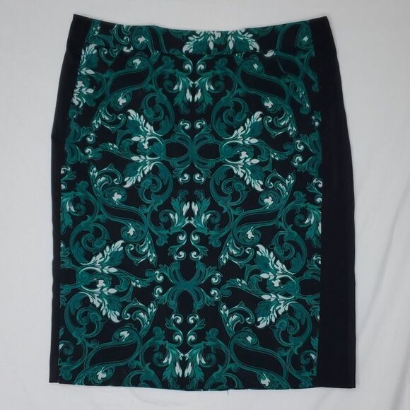 6 INC STRETCH CAREER POCKETS INTERNATIONAL CONCEPTS SKIRT GREEN BLACK MEDIUM - Picture 1 of 10